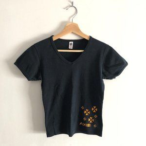 AXIS RECORDS women's black fitted cotton tshirt w/ orange cross logo